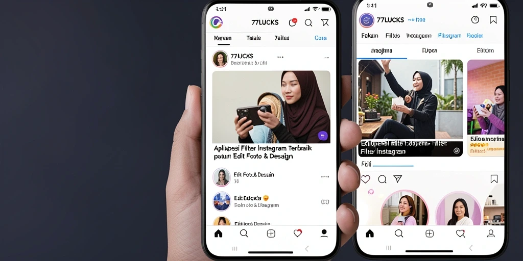 Tampilan antarmuka aplikasi 77LUCKS untuk Filter Instagram yang menarik.