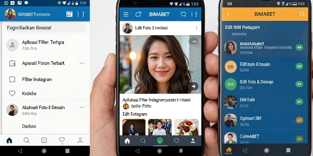 Antarmuka pengguna BIMABET dengan koleksi filter Instagram yang beragam.