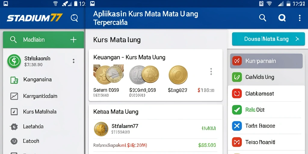 Antarmuka aplikasi STADIUM77 menampilkan data Kurs Mata Uang yang jelas.